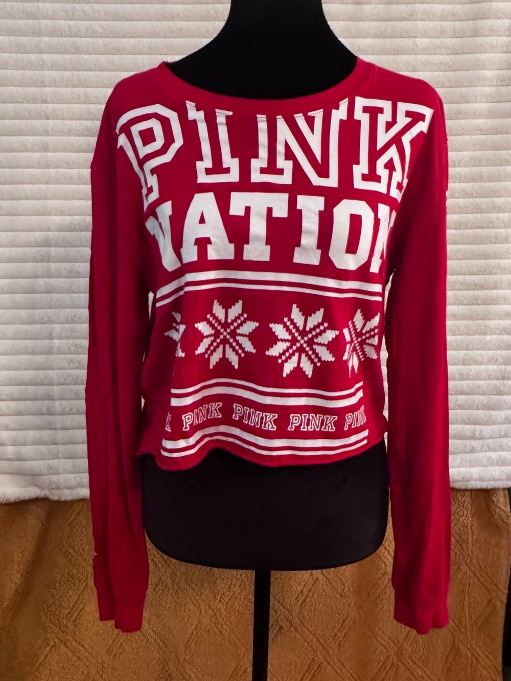 PINK Victoria's Secret Red Graphic Holiday Sweatshirt